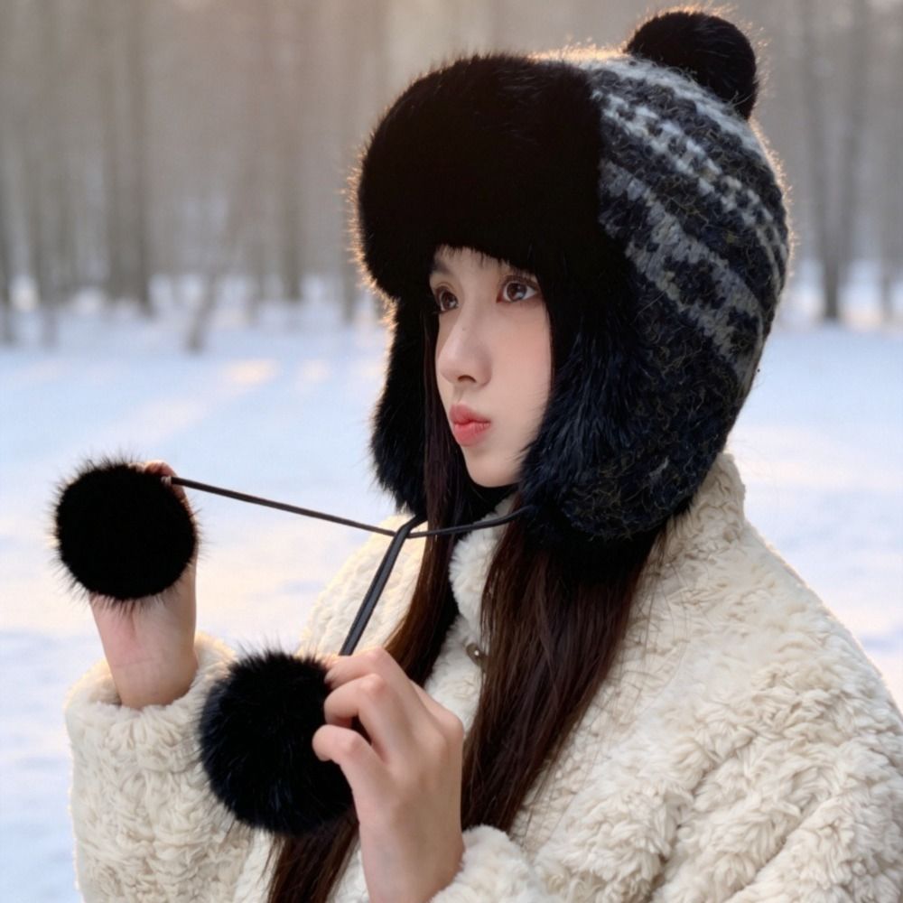 Winter Trapper Hat - Topi Trapper Rajutan Poliester Bergaya dengan