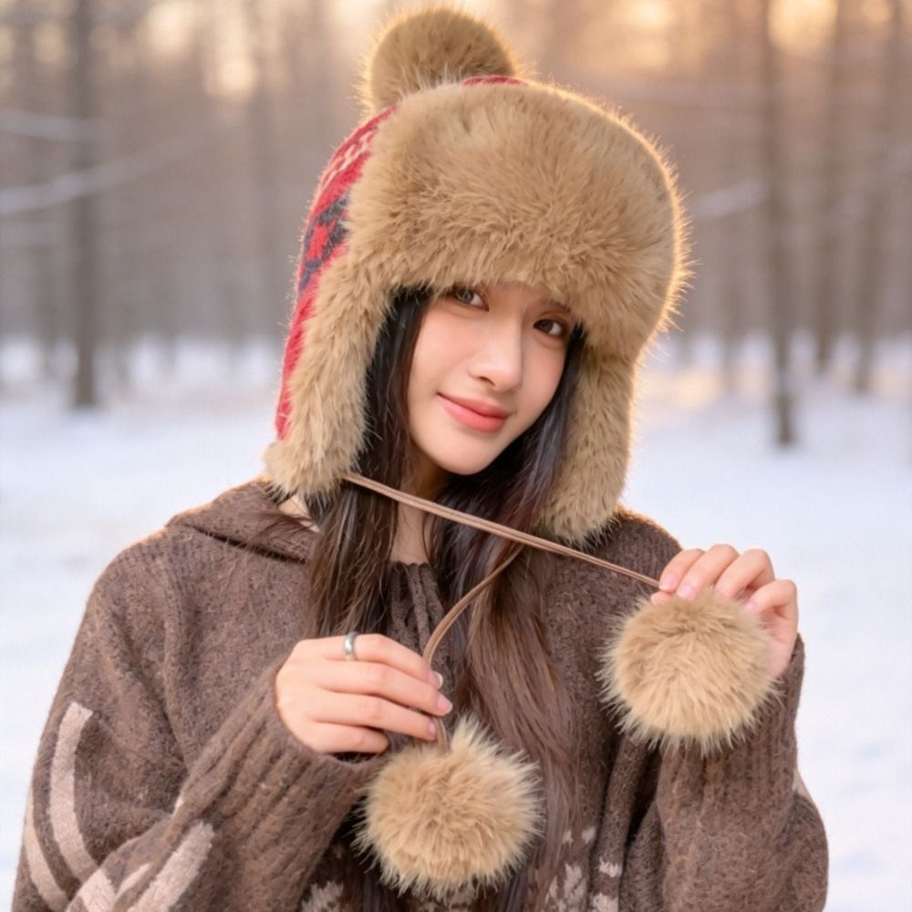 Winter Trapper Hat - Topi Trapper Rajut Poliester Bergaya dengan